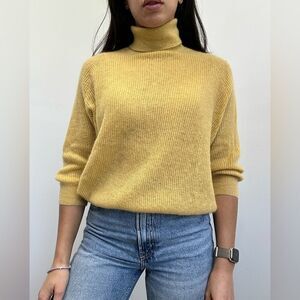 Brunello Cucinelli Mustard Yellow Mohair Blend Knit Sweater Turtleneck Size S